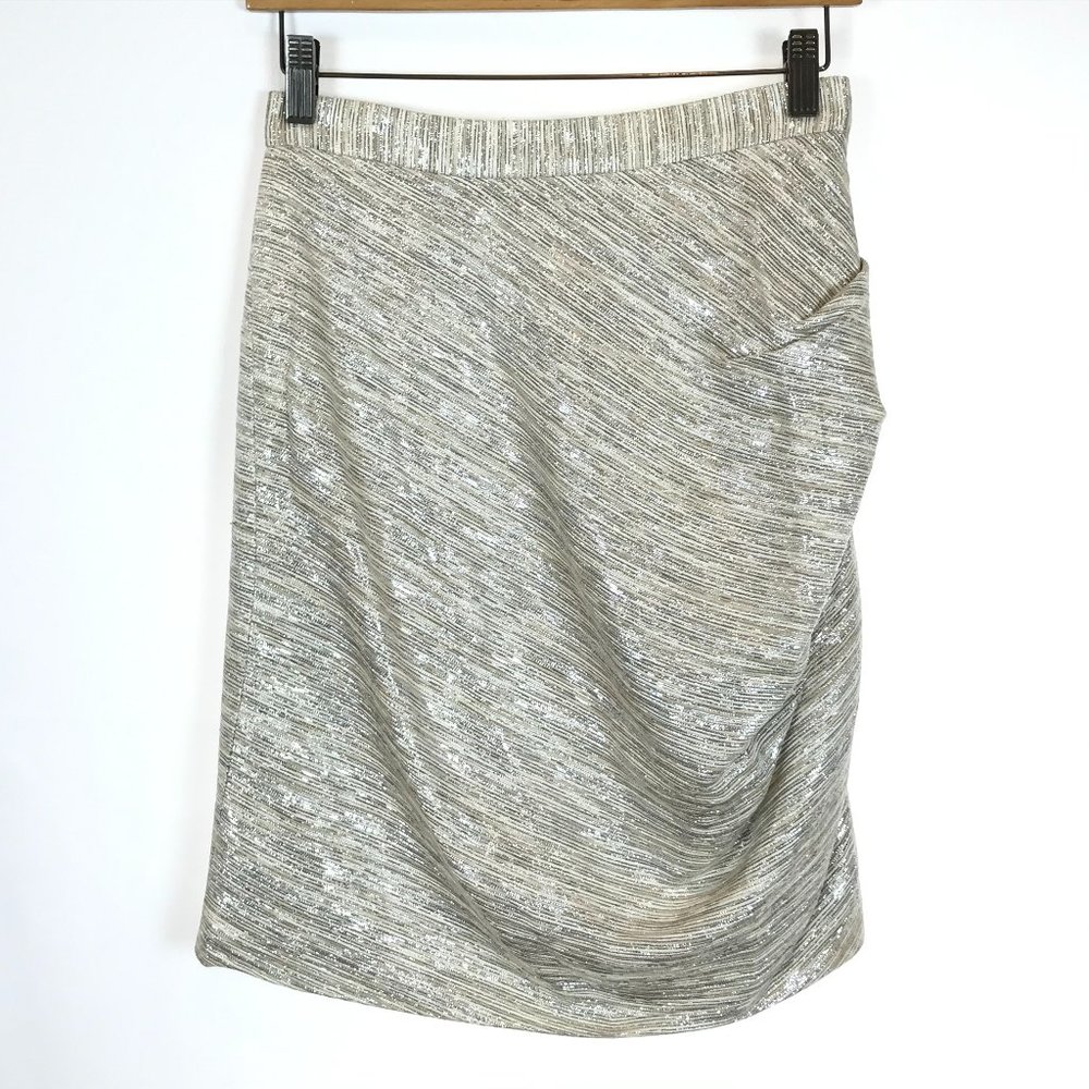 Womens Size 6 Christian Siriano Pure Silk Textured Metallic Gathered Side Skirt